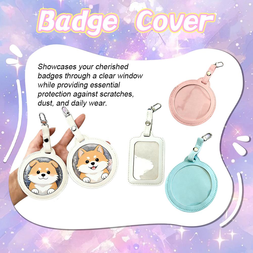 Premium PU Badge Holder 75mm Collector Case with Clear Window And Metal Clasp for Anime Character Pins Keychain Lanyard Display