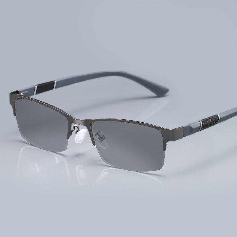 Half Frame Business Photosensitive Color-Changing Glasses For Men And Women Ultra-Light Metal Frame Eye Protection Computer Mobile Phone Eye Protectio