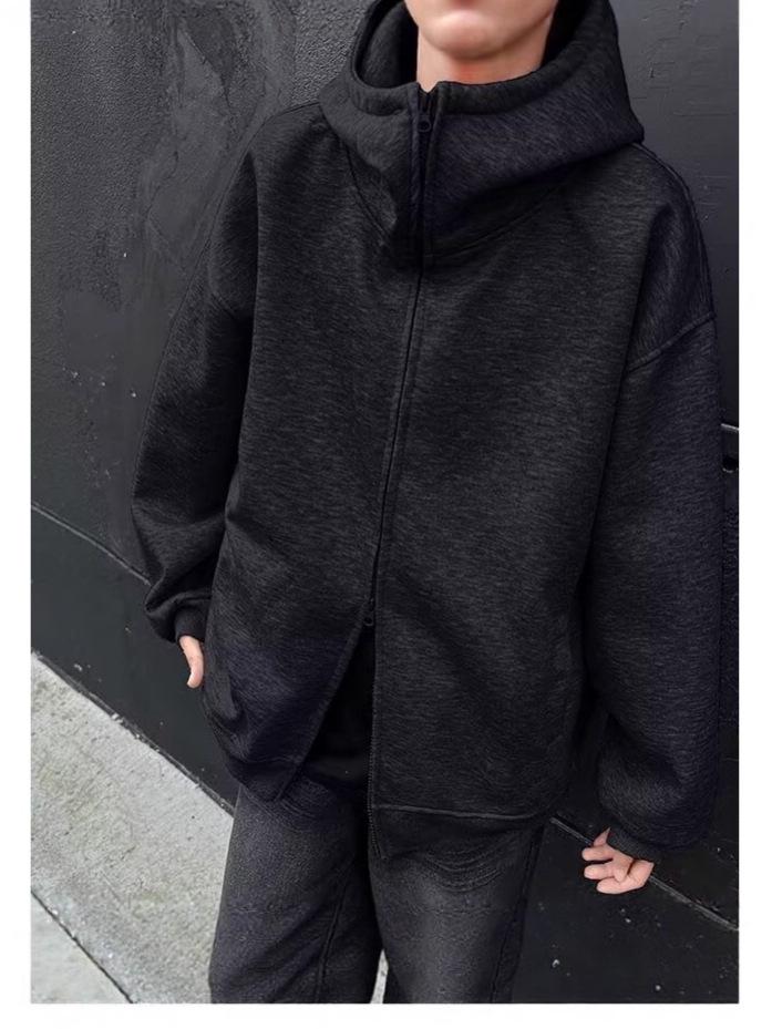 Autumn Men's Space Cotton Hooded Heavyweight Hoodie: Versatile Solid Color Jacket for Couples - Suitable for Spring and Autumn.