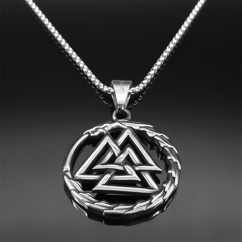 Viking Valknut Dragon Pendant Necklace for Women Men Stainless Steel Nordic Mythology Gothic Male Chain Biker Jewelry NZZ506S02