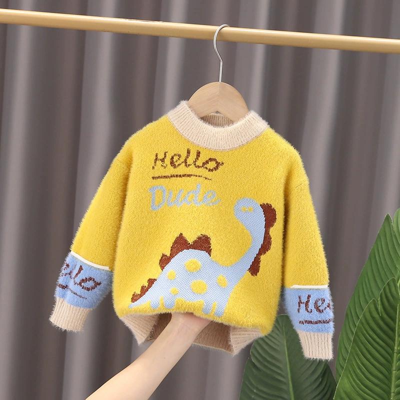 Autumn Winter Kids Cartoon Dinosaur Sweater Coat for 2-6T Soft Warm Fleece Children Girls Boys Outwear Clothes Tops