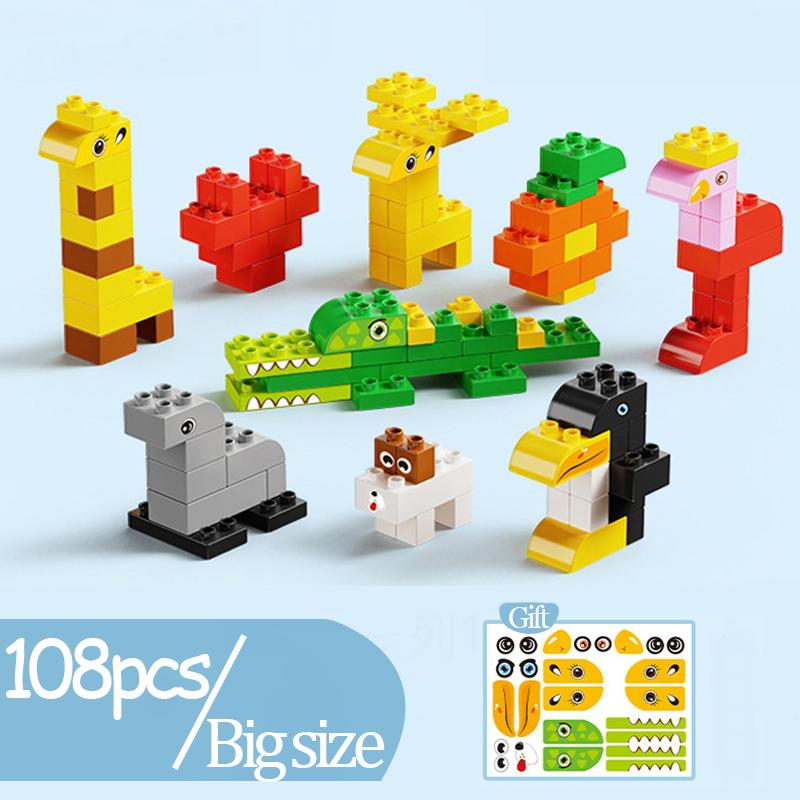 Big Blocks Bulk Building Blocks for Kids Toddlers Creative Gifts for Kids Compatible Duplo Animal Train Bricks Set Toys
