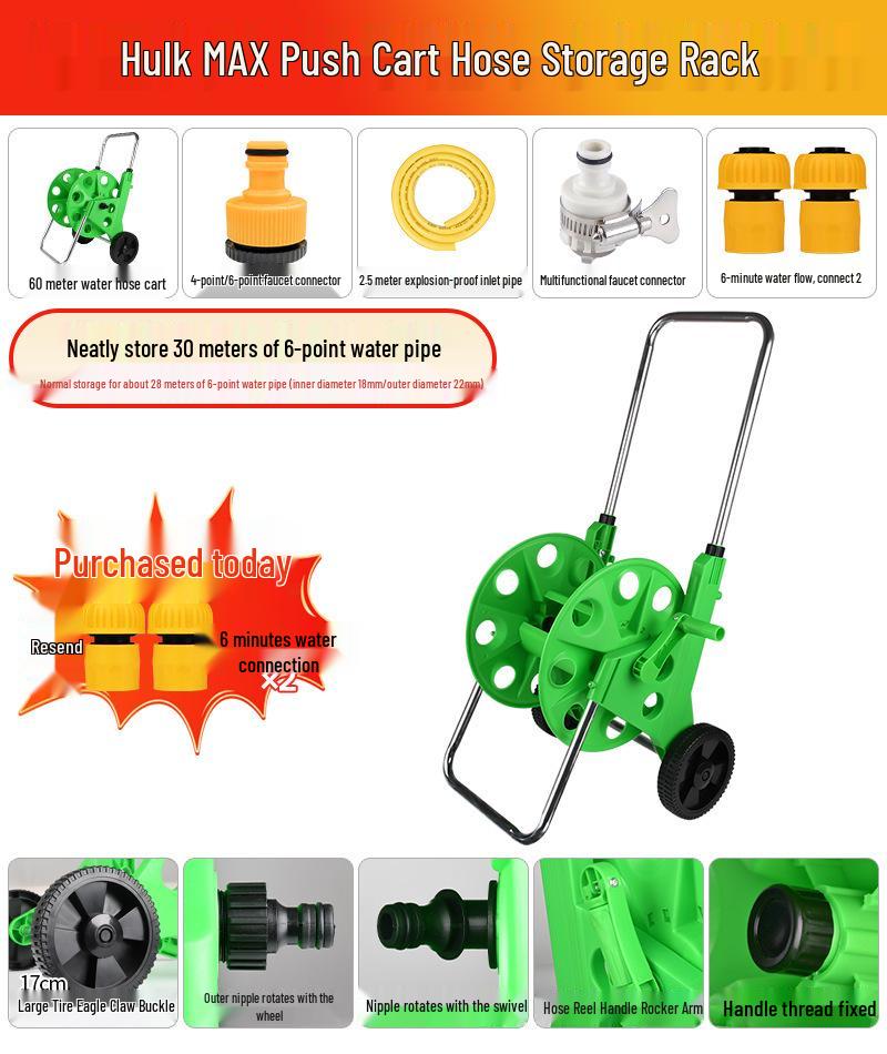 20m Bilvattenslangslindare med Vattenpistol & Förvaringsställ, Upprullningsrulle, 6/4tum, Finns även i 50m.
