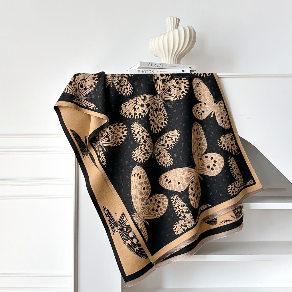 Leopardtryck fjäril enkel mode pendlare resa varm imiterad kashmir halsduk sjal cape kvinnor