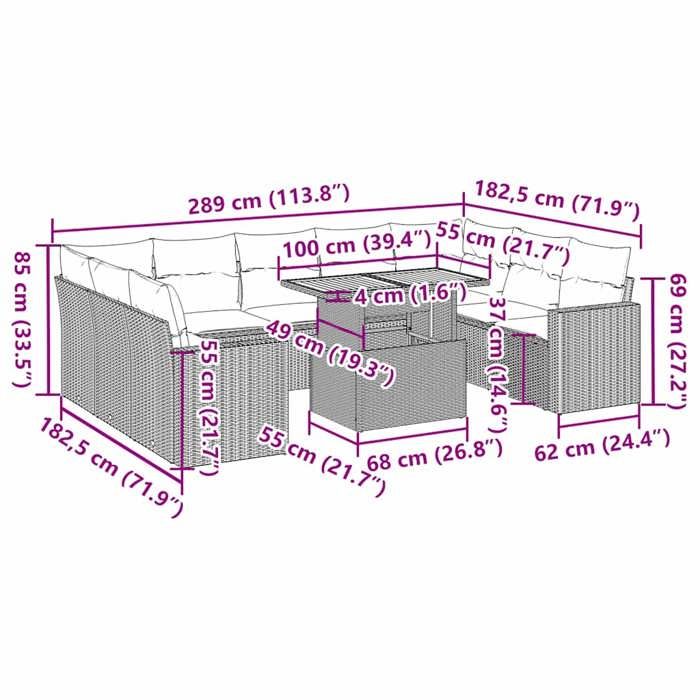 VidaXL Salon de jardin avec coussins 10 pcs beige résine tressée, ensemble de canapés d'extérieur, salon de jardin, ensemble 3327082