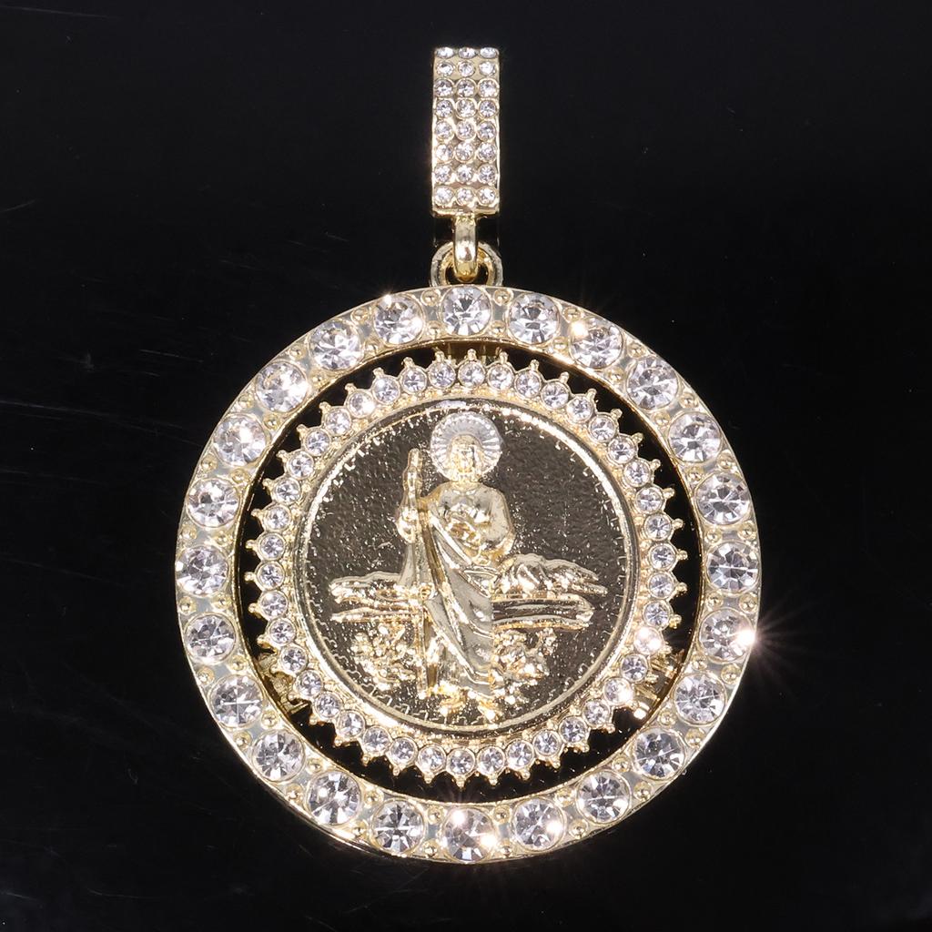 European and American New Rotatable St. Jude Alloy Pendant, Alloy Diamond-encrusted Personalized Hip-hop Style Necklace Jewelry