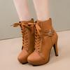 European & American Cross-Strap Stiletto Platform Ankle Boots with Buckle