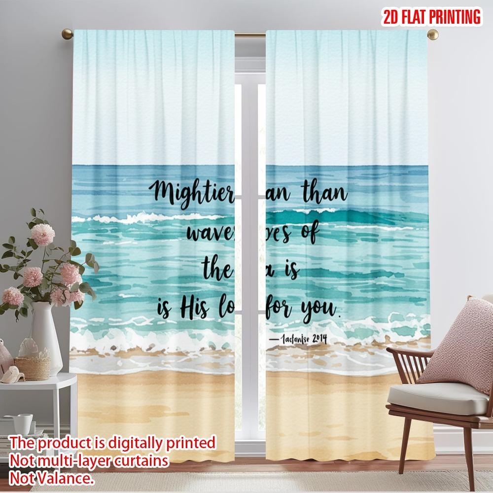 2pcs 2D flat printing Window Curtains Mightier Waves His Love Fabric Without Electricity Festive Curtains Perfect for Yard &
