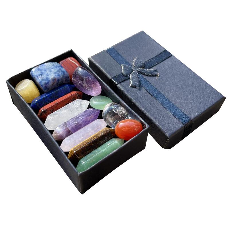 Набор шестигранных камней чакр: Лазурит, Тигровый глаз, Аметист, Розовый кварц