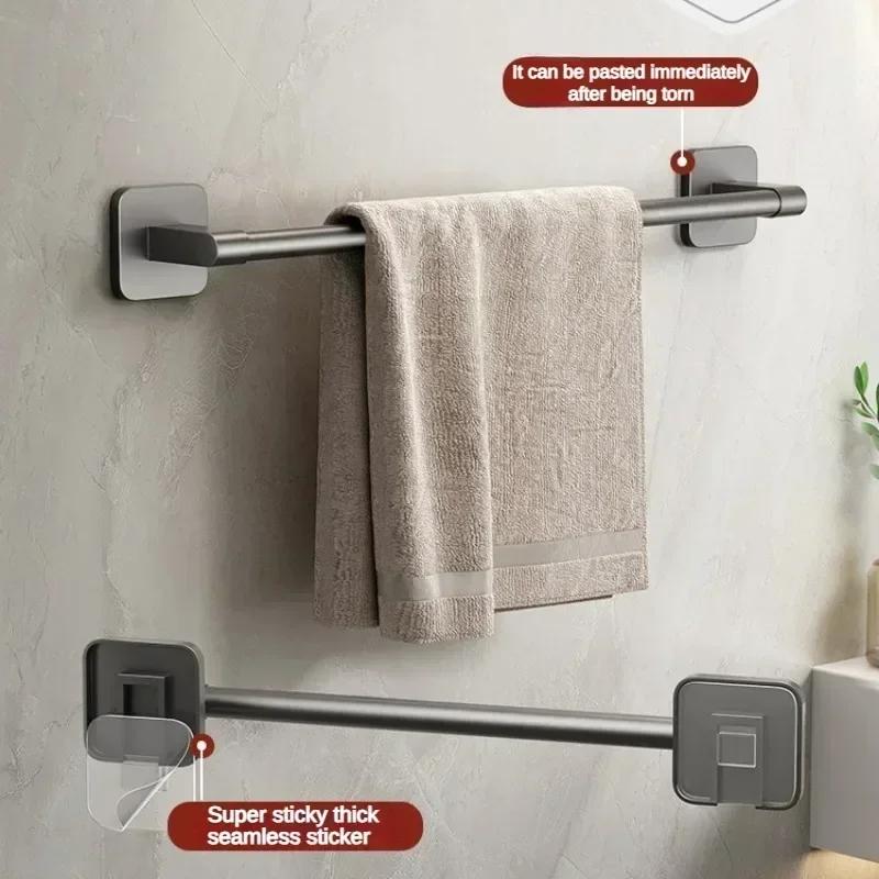 Bathroom Towel Holder White Without Drilling Bathroom Black Towel Rack Towel Bar Self-Adhesive