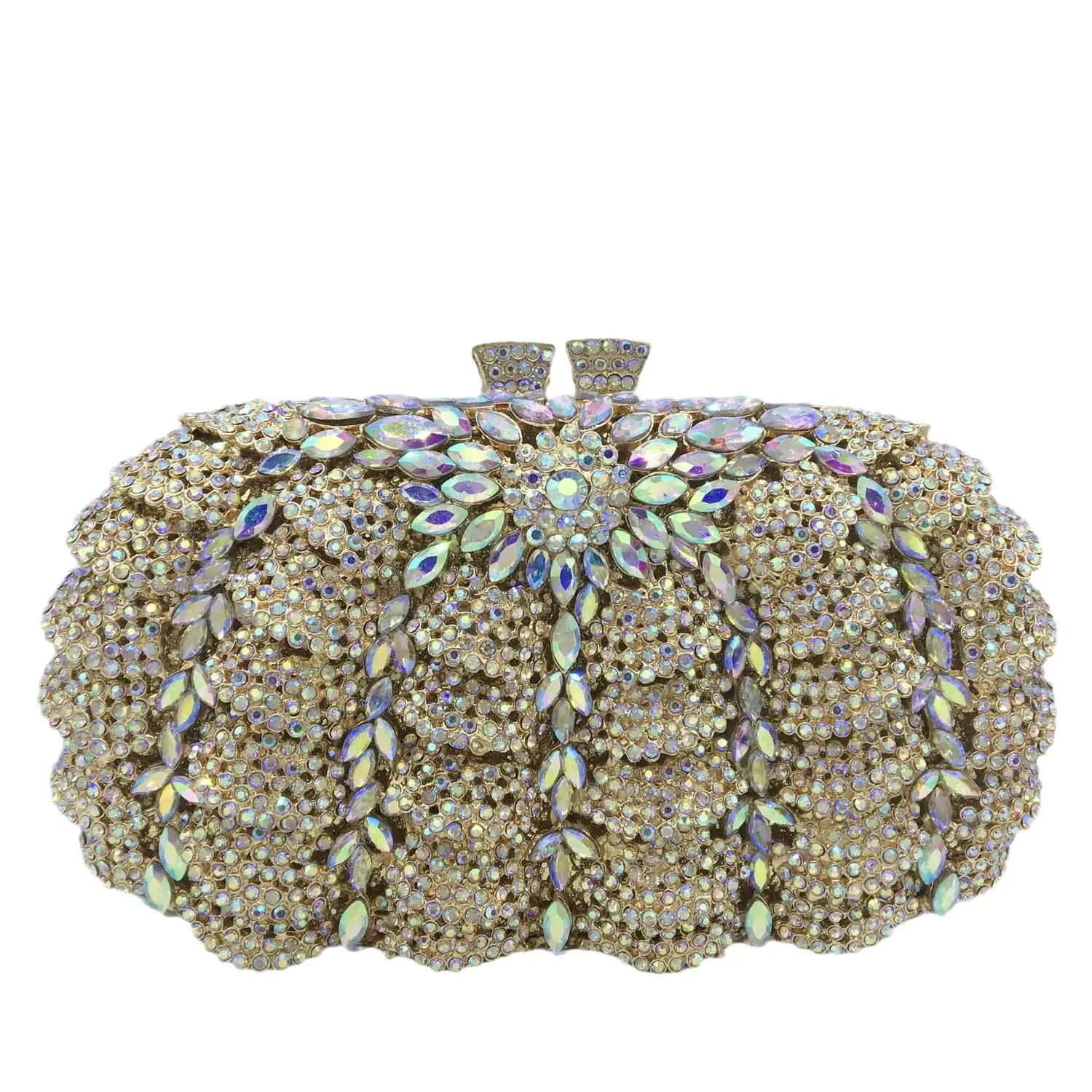 

Boutique De FGG Red Ruby Pumpkin Crystal Clutch Women Evening Bags Hollow Out Wedding Purses and Handbags Bridal Minaudiere Bag Mini