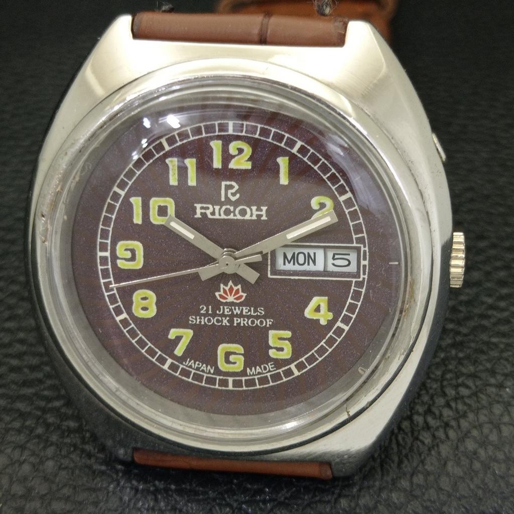 JAPAN VINTAGE RICOH R31 AUTOMATIC MENS BROWN COLOR DIAL WATCH A701924-5 R207-a701924