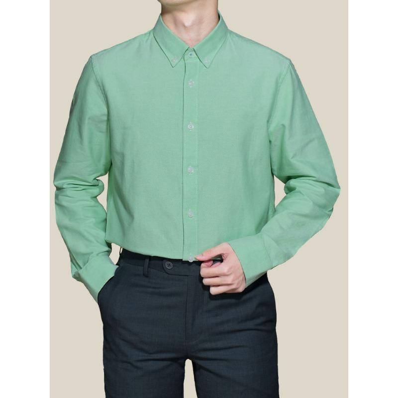

Рубашка из чистого хлопка Oxford Woven Wash, мужская, новая, повседневная, комфортная, высококачественная, однотонная, деловая, повседневная, с длинным рукавом 4XL светло-зеленый
