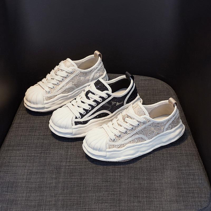 Mesh thick-soled white shoes women's spring shell round head versatile casual shoes board shoes women's dissolving bottom anti-skid moisture