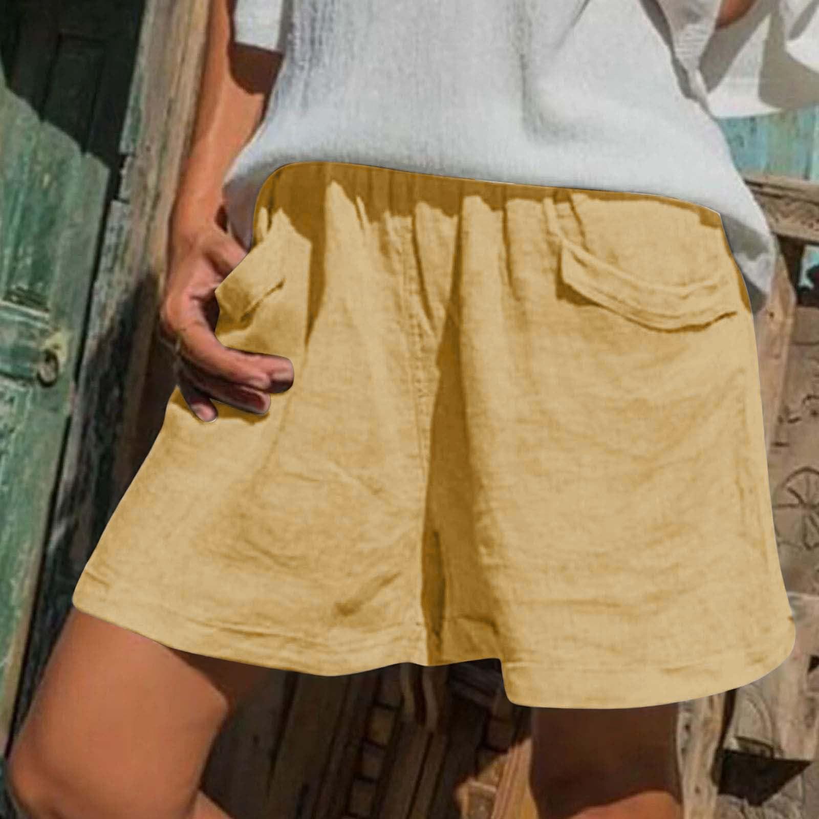 Женские летние свободные повседневные однотонные шорты с эластичной резинкой на талии — фото 10