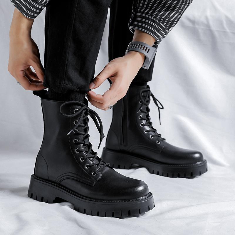 2024New High Quality Fashion High Top Men Outdoor Boots Luxury Brand Antiskid Thick Bottom Ankle Boot Casual Leather Basic Boots