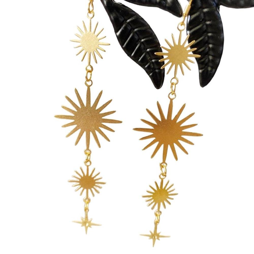 Temperament Bohemian Gold Color Stainless Steel Sun Awn Star Long Pendant Dangle Earrings for Women Charm Jewelry Accessory Gift