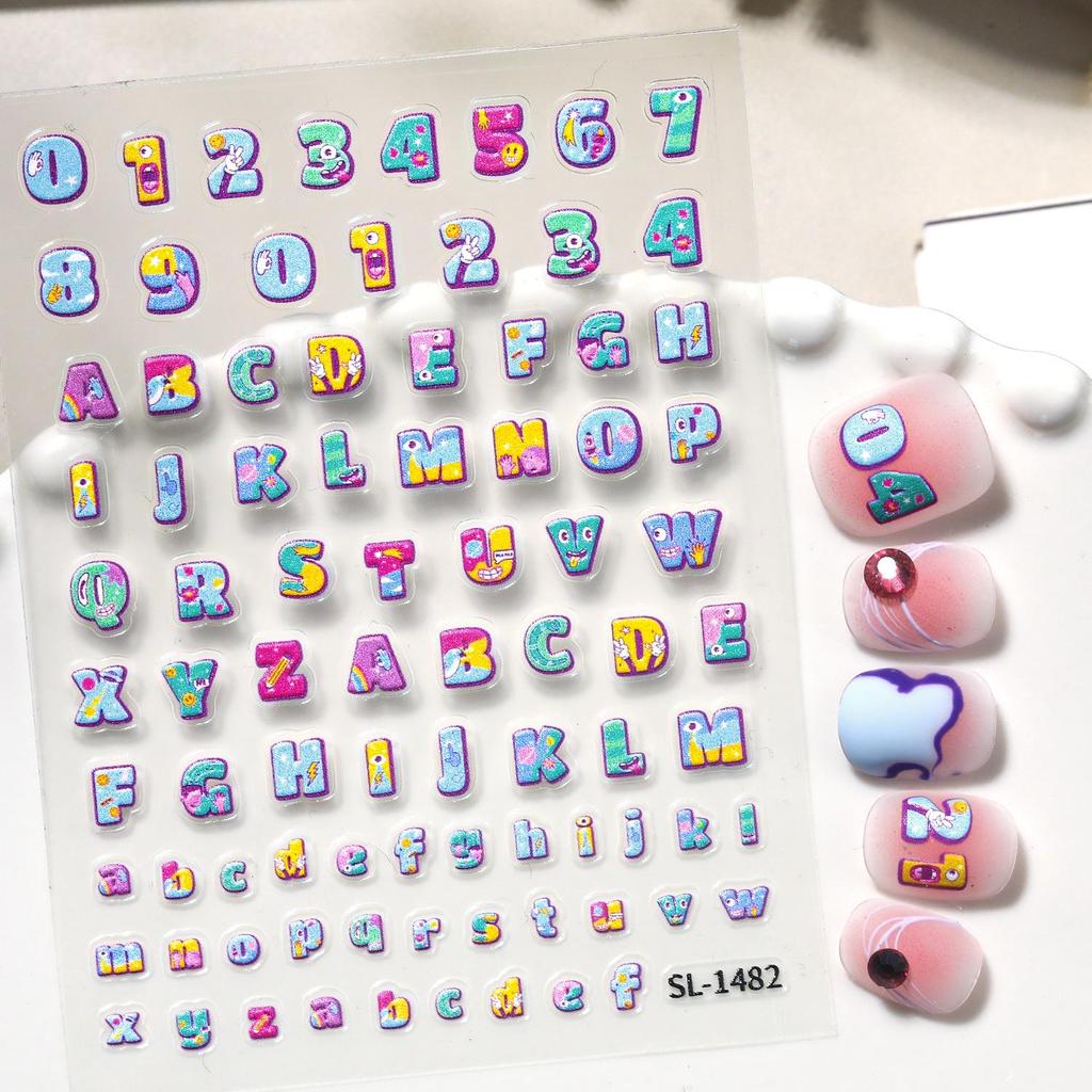 INS Style Cute Cartoon Letter & Number Nail Art Stickers for DIY Journals & Accessories