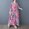 Summer V-neck Retro Cotton and Linen Dress