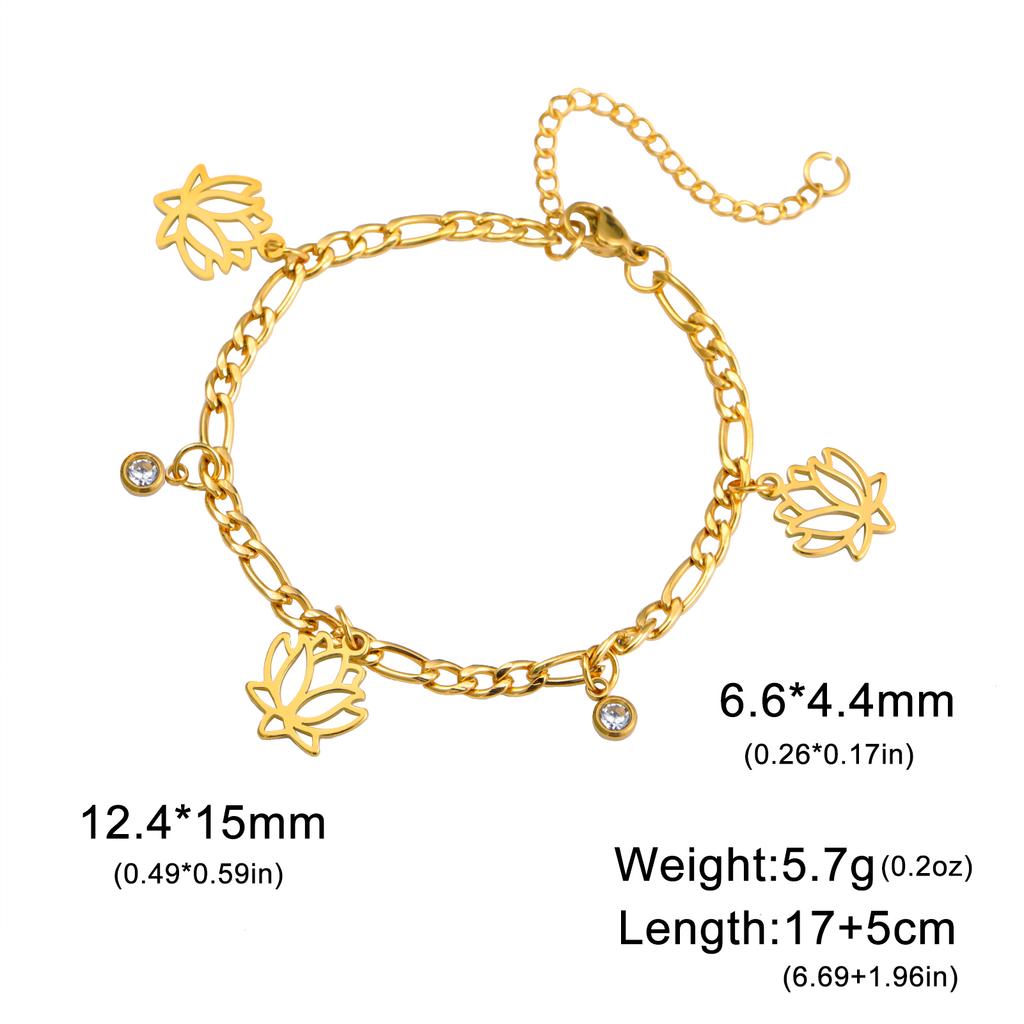 Lucktune Lotus Flower Charms Bracelets Stainless Steel Buddhism Gold Color Chain Bracelet for Women Fashion Boho Jewelry Gift
