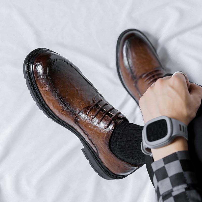 

Spring and Autumn Casual Leather Shoes Men s Premium Business Dress British Style Black Round Head Wedding Groom Shoes 99293-R 45 світло-коричневого кольору