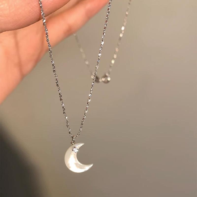 VENTFILLE 925 Sterling Silver Necklace for Women Girl Moon Fritillaria Zircon Extremely Fine Chain Jewelry Gift Dropshipping