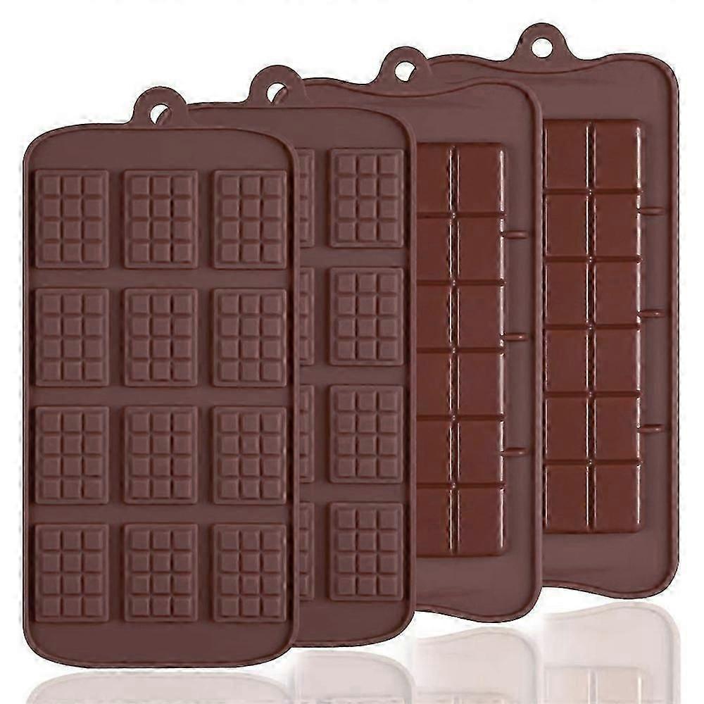 4 PCS Silicone Chocolate Molds, 12 Grids + 24 Grids Break Apart Non-stick Coating Candy Protein and Energy Bar Mold Baking Sheet