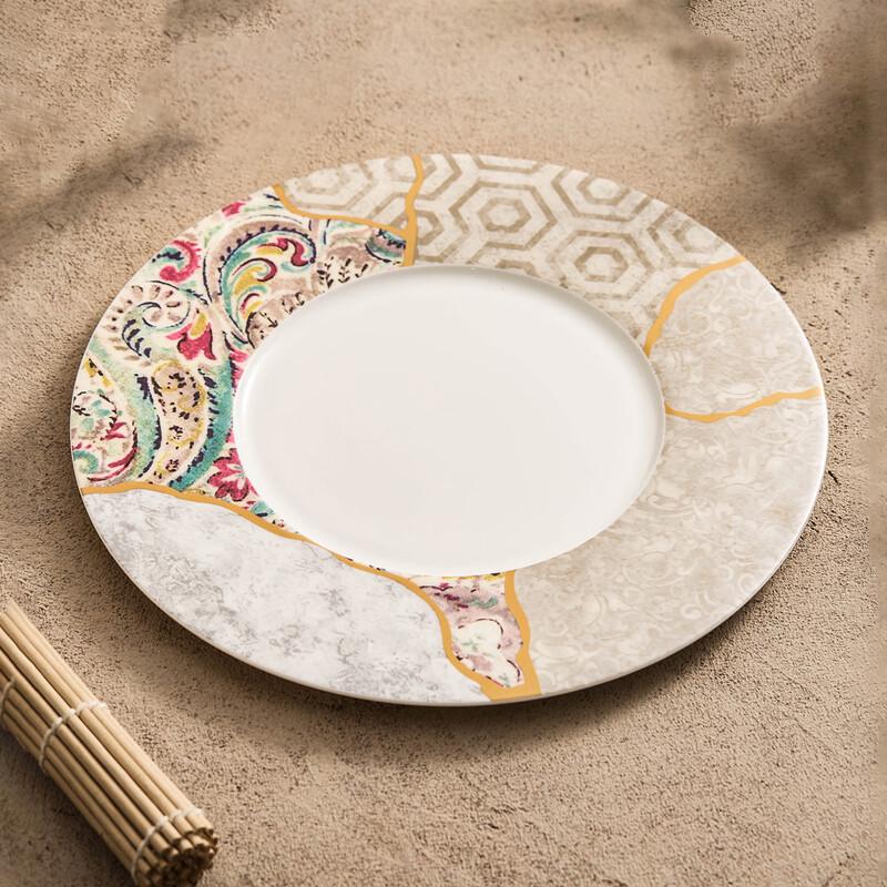 JIESITONG 11.25-inch Silk Gold Ceramic Dinner Plate