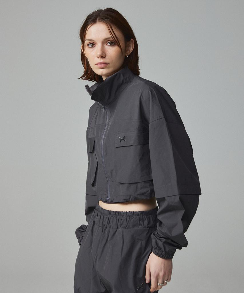 Kitty Pottery Symbol Crop Windbreaker Charcoal