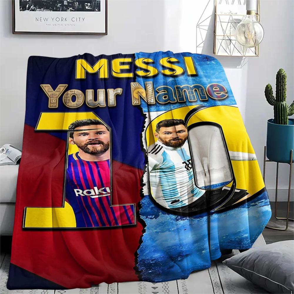 1PC Messi Fan Artwork Custom Name Patterned Flannel Blanket Suitable For All Seasons For Home Decor Warmth And Comfort Gifts Holiday Present