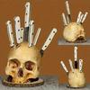 Creative Kitchen Knife Holder Skull Stand, Horror Atmosphere Desktop Decor for Halloween Party, Gothic Skull Knife Rack