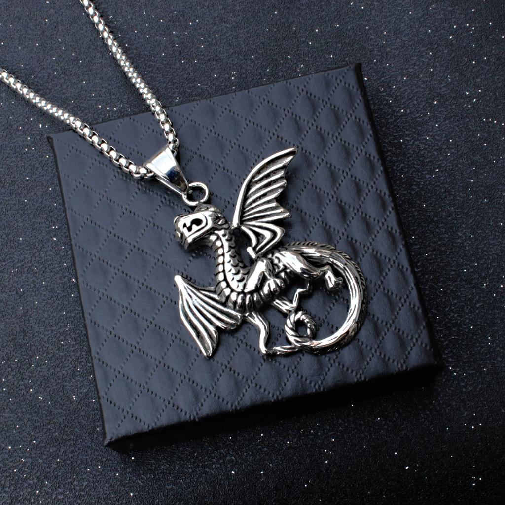 Holy Sword Dark Dragon Fighter Flying Dragon Pendant Titanium Steel Necklace Punk Trendy Men's Necklace