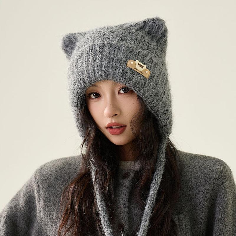 Knitted Hat Autumn Winter Cartoon Bear Wool Hat Women's Winter Warm Hat