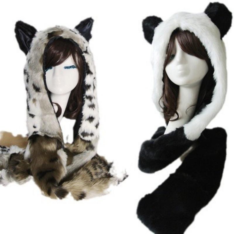 Winter warm shawl hat artificial fur cos animation rabbit ear gloves animal cute scarf