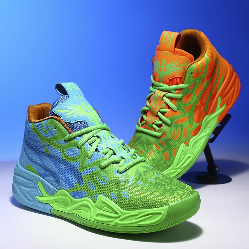 Basketball shoes new big children's basket youth mandarin duck mesh fly-woven sports shoes combat boots high-top training shoes
