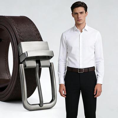 Pánský trendy oboustranný pásek z umělé kůže s otočnou přezkou - Všestranný styl pro oblekové kalhoty