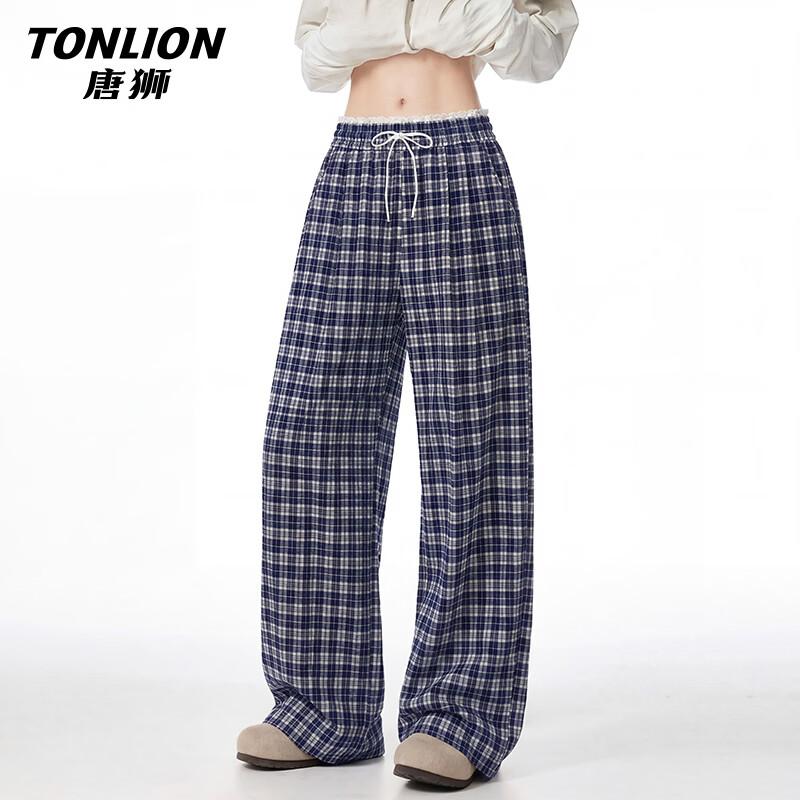 TonLion Women's Plaid Straight-Leg Casual Pants