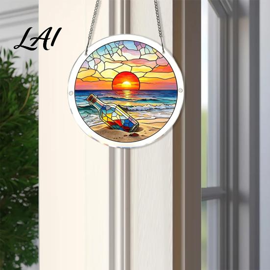 High Transparency Acrylic Puzzle Pendant Round Stained Glass Style Hanging Ornament 7.48 Mindful Weekend Activity Inch Window Decoration for