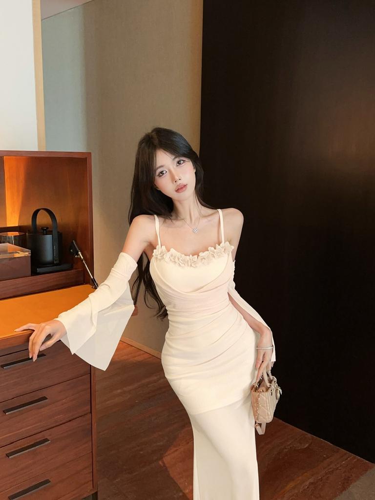 Sexy dress temperament mesh lace tube top fishtail skirt low cut fashion hip sling skirt