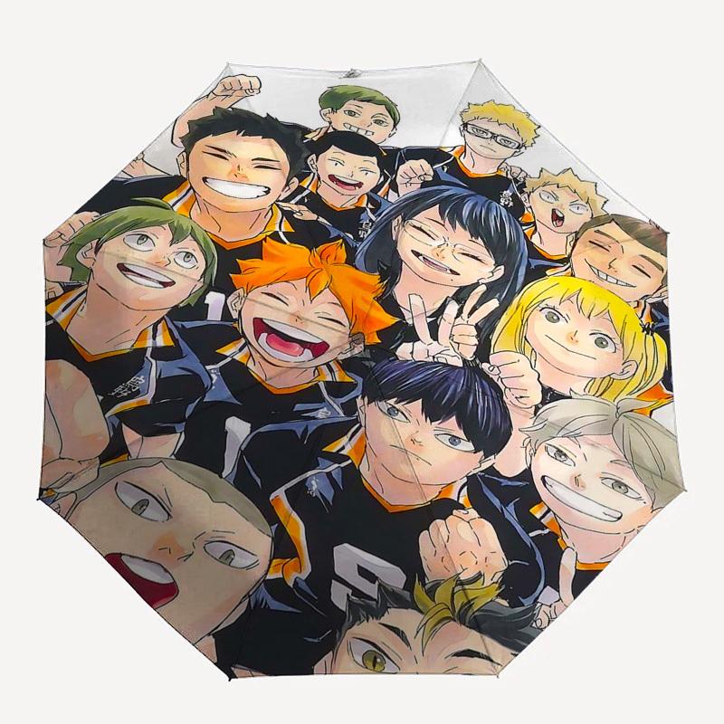 1pc Haikyuu!! Karasuno High Volleyball Team Umbrella Automatic Opening & Closing, Portable 3-Fold Design, 8-Bone Iron Frame Outdoor Umbrella, Perfect