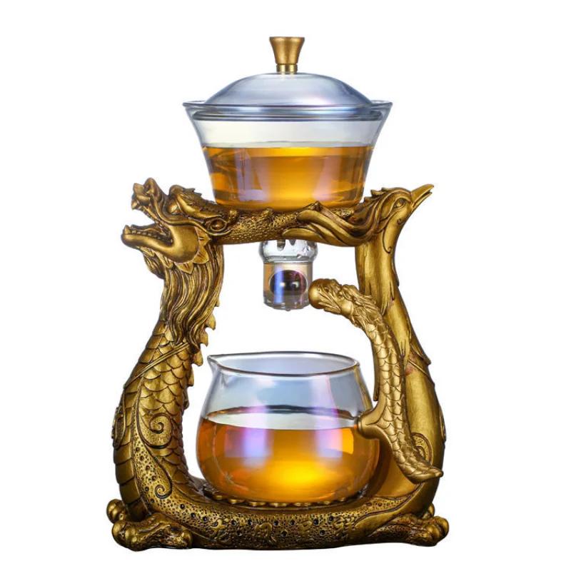 Transparent Semiautomatic Tea Pot Set with Dragon and Phoenix Auspicious Craftsmanship Suitable for Kung Fu