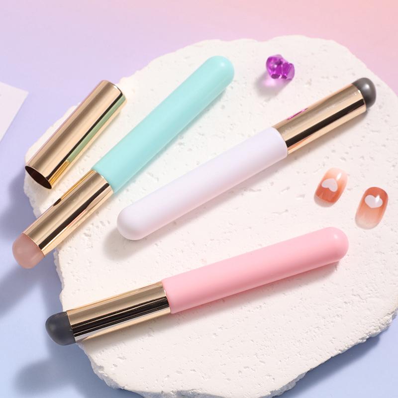 Lippenpinsel aus Silikon mit Deckel, Make-up-Pinsel mit rundem Kopf, Lippenstift-Applikator, vielseitig verwendbarer Mini-Concealer-Pinsel, tragbares Make-up-Tool