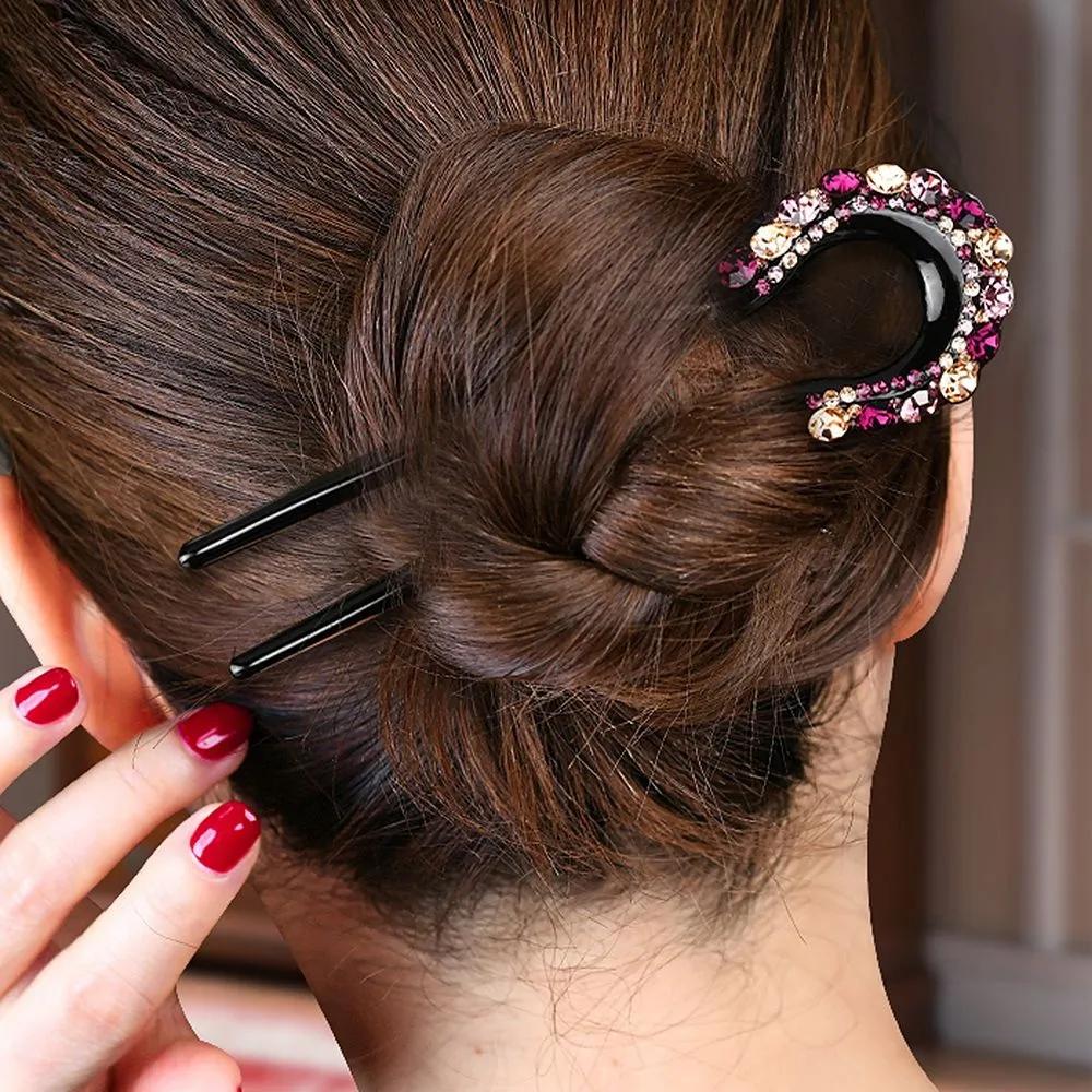 Retro cubic zirconia hairpin, updo U-shaped hairpin, Hanbok hair ornament, citron hairpin Colorful