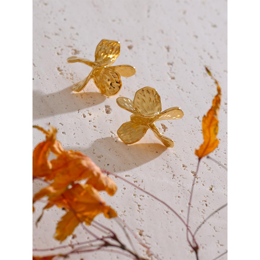 Yhpup Stainless Steel Flower Stud Earrings Gold Silver Color PVD Plated Fashion Ear Jewelry Charm Personality Bijoux for Women
