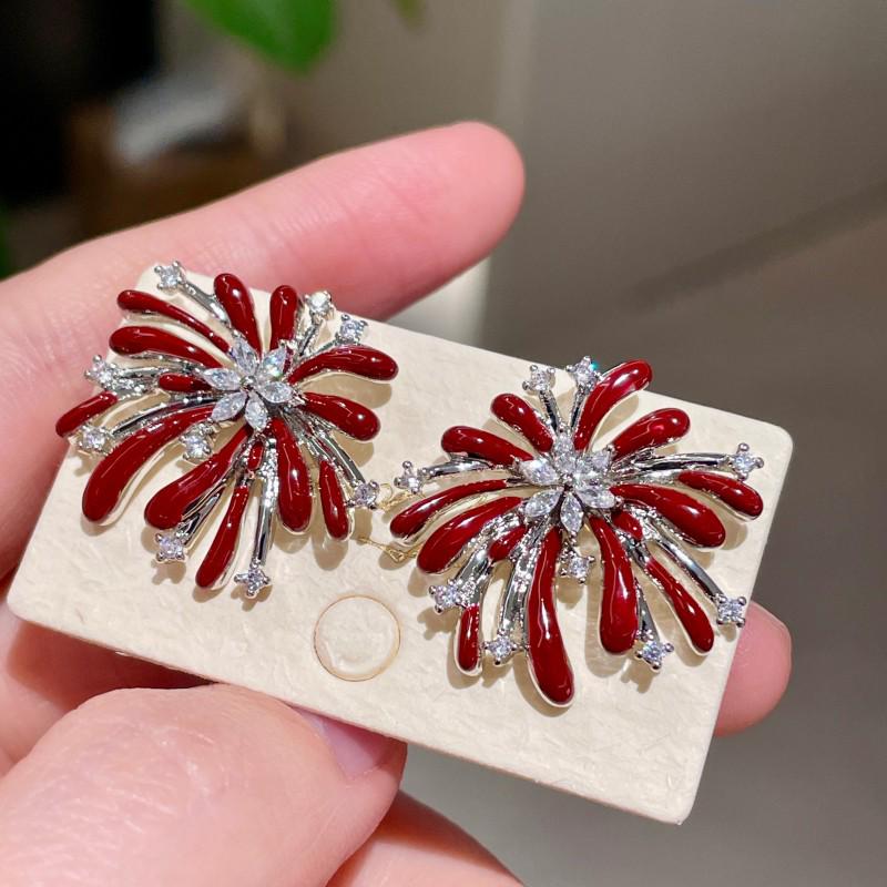 Ankela Red Enamel Fireworks Zirconia Stud Earrings - Luxury Design for Women