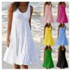 Women's Sleeveless Round Neck Spliced Beach Dress, 7 Colors, 8 Sizes