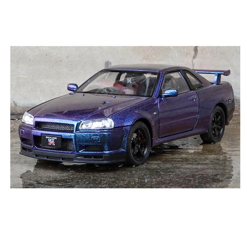 1/24 Nissan Skyline Ares GTR R34 Model Mașină Sport Aliaj Diecasts Metal Vehicule Mașină de Curse Model Sunet Lumină Jucării pentru Copii Cadou