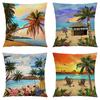Summer Beach Landscape Retro Cushion Cover 45x45cm Polyester Pillowcase Home Decor Sofa Chair Waist Cushion Cushion Cover