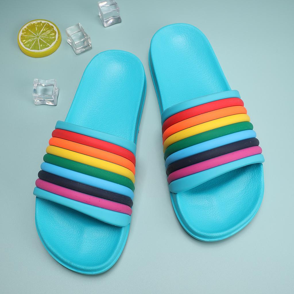 Women Rainbow Thick Sole Summer Beach Slides Bathroom Anti-Slip Slipper Soft Sandals Fashion Flip-Flops Ultra-Light Letter Shoe