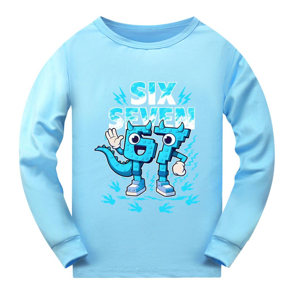 5192 Kinder Jungen Mädchen Steal a Brainrot 67 Six Seven Aufdruck Langarm T-Shirt